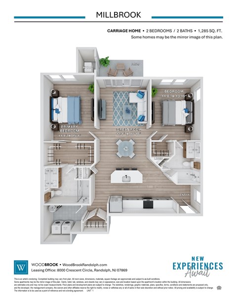 A floor plan for a Millbrook property with 2 bedrooms and 2 bathrooms.